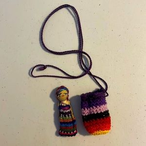 Authentic Guatemalan worry doll with necklace pouch